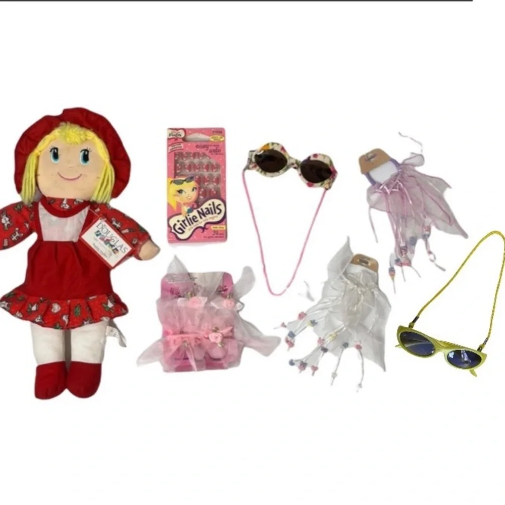 Pretty Girls Fun Bundle Cloth Dolly Sunglasses Hair & Little Girl Nail Gift Set